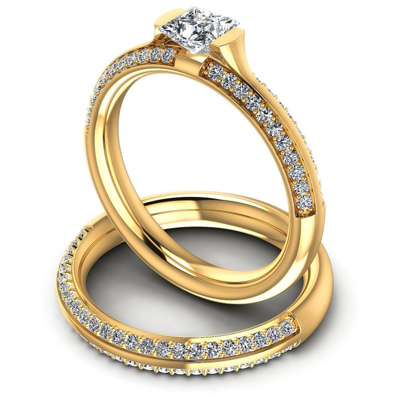 Round And Princess Cut Diamonds Bridal Set in 14KT Rose Gold
