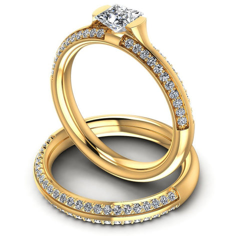 Round And Princess Cut Diamonds Bridal Set in 14KT Rose Gold