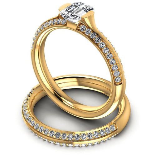 Round And Emerald Cut Diamonds Bridal Set in 14KT Rose Gold