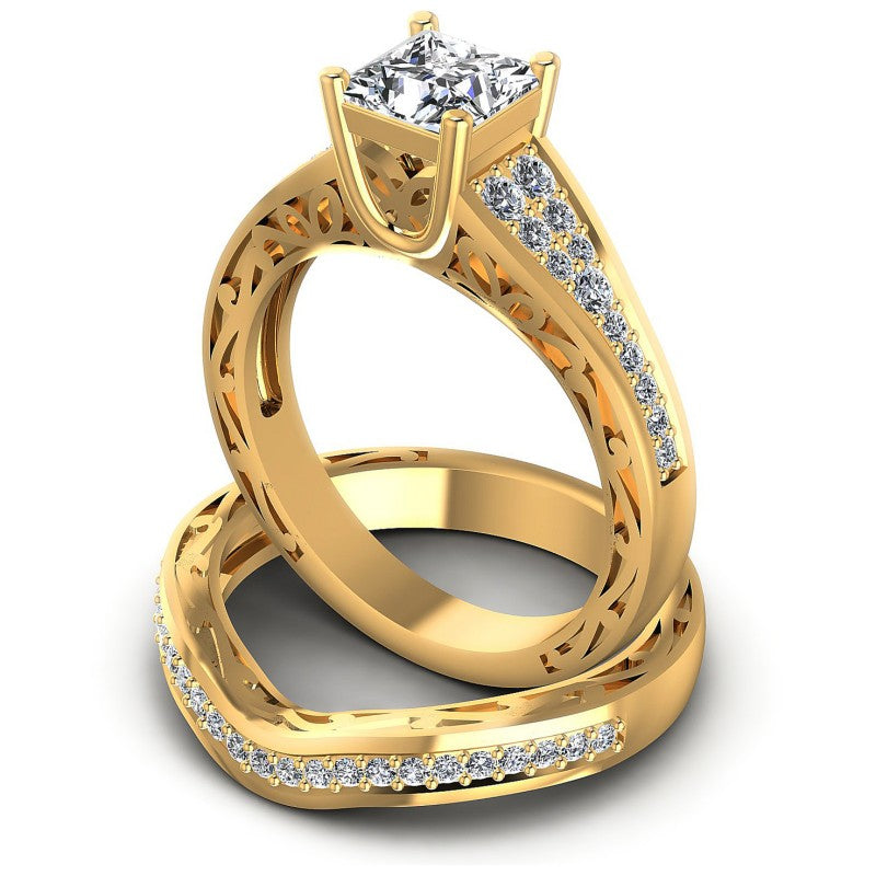 Round And Princess Cut Diamonds Bridal Set in 14KT Rose Gold