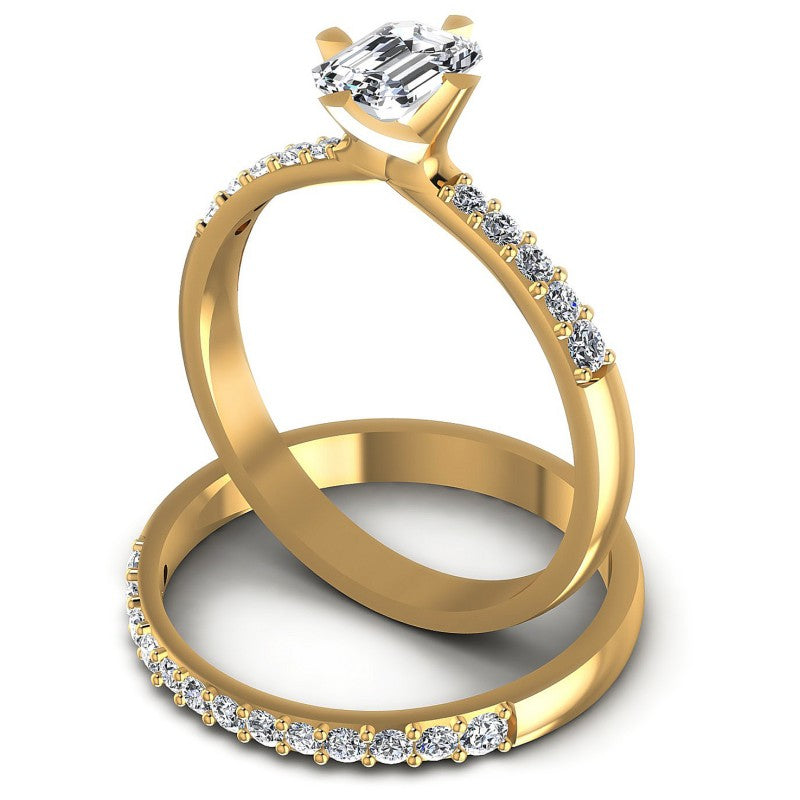 Round And Emerald Cut Diamonds Bridal Set in 14KT Rose Gold