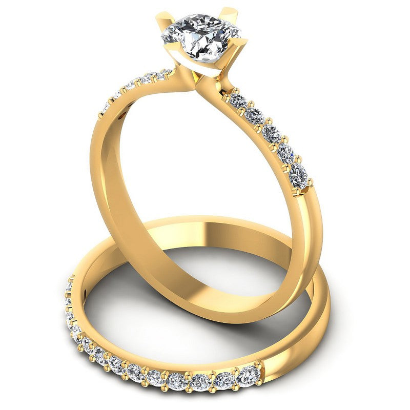 Round And Emerald Cut Diamonds Bridal Set in 14KT Rose Gold