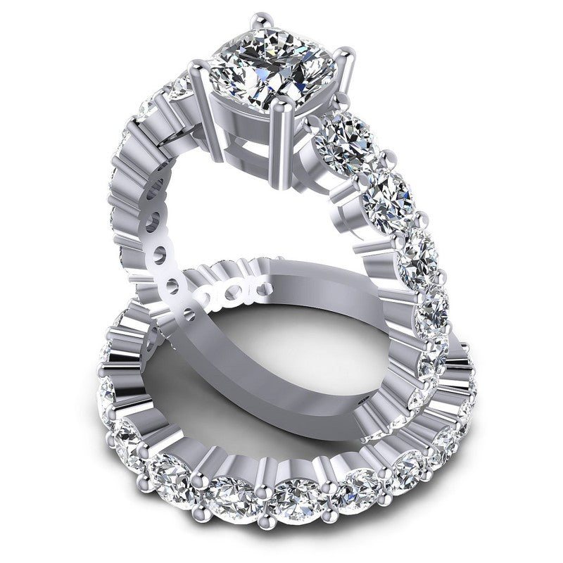 Round And Cushion Cut Diamonds Bridal Set in 14KT Rose Gold