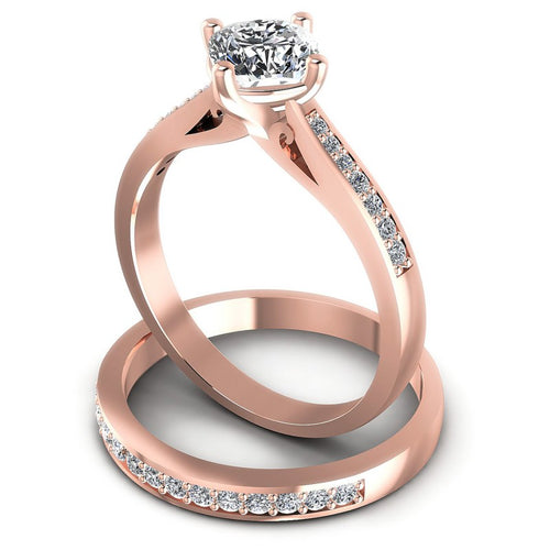 Round And Cushion Cut Diamonds Bridal Set in 18KT Rose Gold