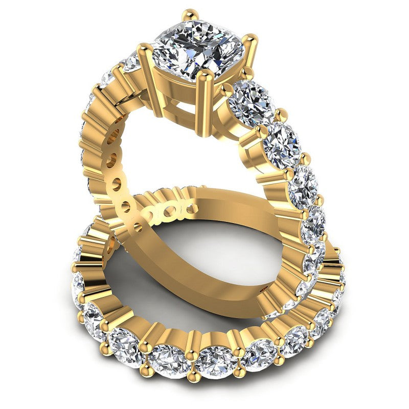 Round And Cushion Cut Diamonds Bridal Set in 14KT Rose Gold