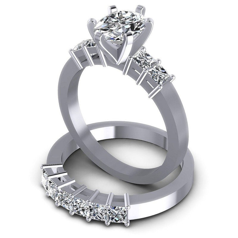 Princess And Oval Cut Diamonds Bridal Set in 14KT Rose Gold