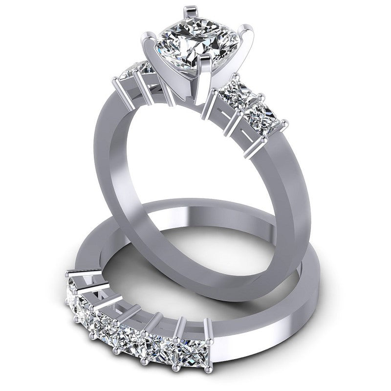Princess And Cushion Cut Diamonds Bridal Set in 14KT Rose Gold