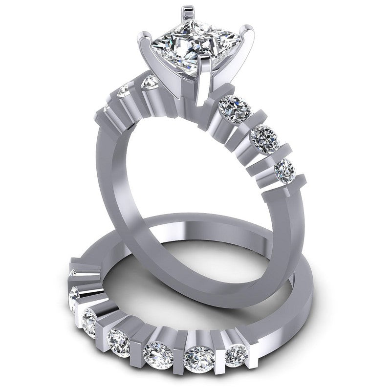 Round And Princess Cut Diamonds Bridal Set in 14KT Rose Gold