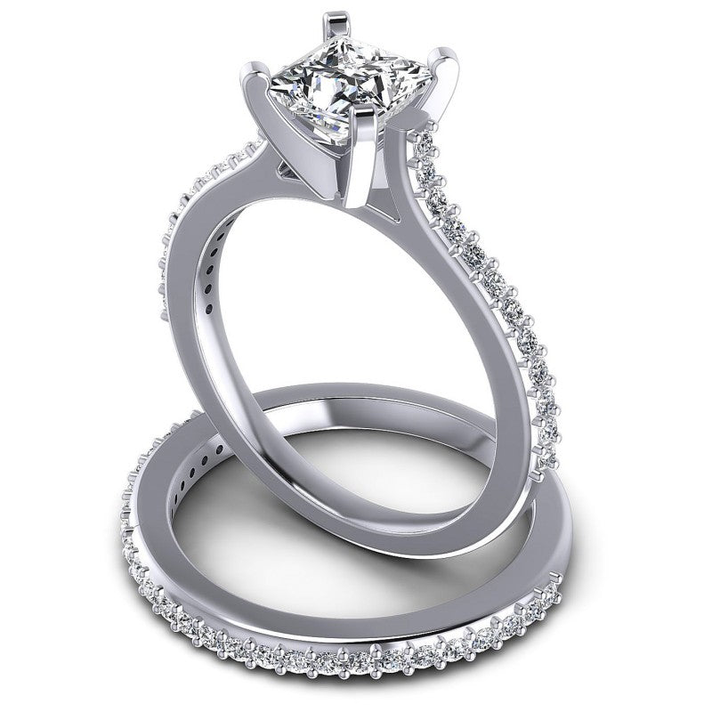 Round And Princess Cut Diamonds Bridal Set in 14KT Rose Gold