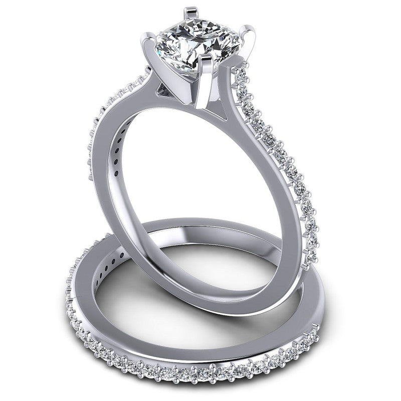 Round And Cushion Cut Diamonds Bridal Set in 14KT Rose Gold