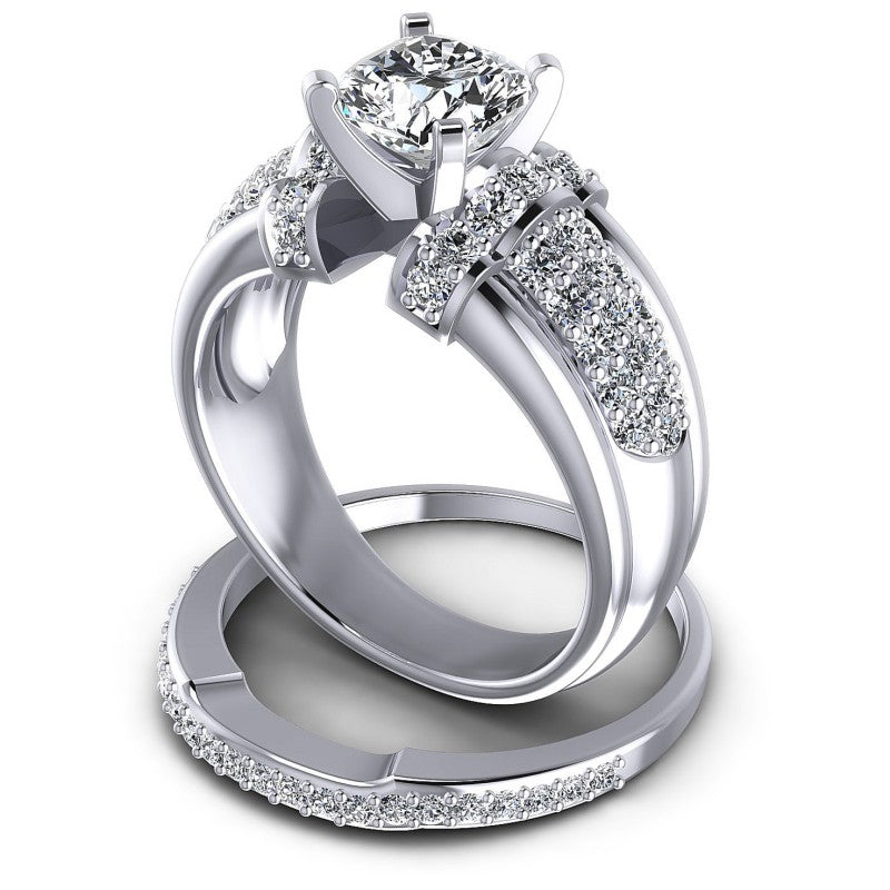 Round And Cushion Cut Diamonds Bridal Set in 14KT Rose Gold