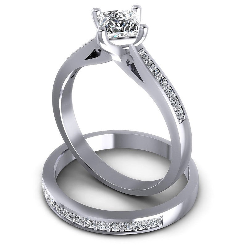 Round And Princess Cut Diamonds Bridal Set in 14KT Rose Gold