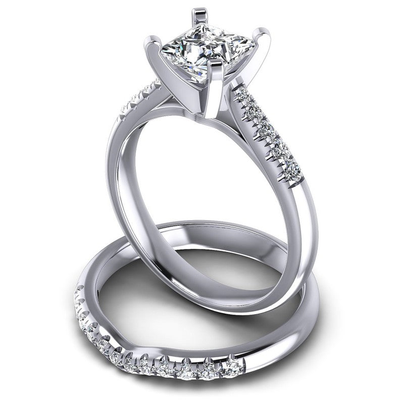 Round And Princess Cut Diamonds Bridal Set in 14KT Rose Gold
