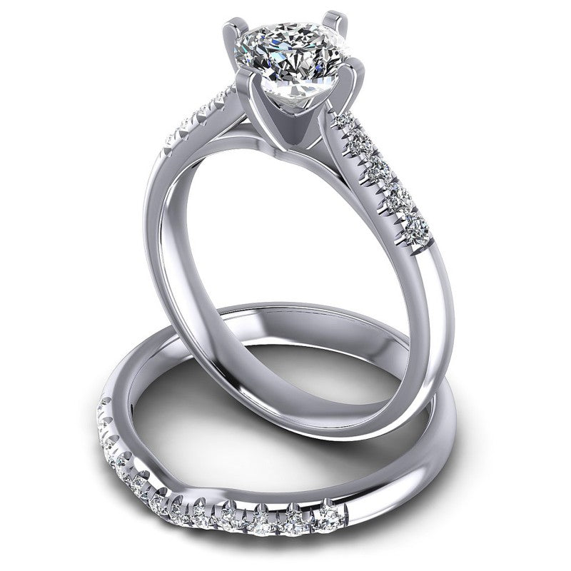 Round And Cushion Cut Diamonds Bridal Set in 14KT Rose Gold