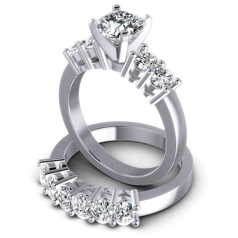 Oval And Cushion Cut Diamonds Bridal Set in 14KT Rose Gold