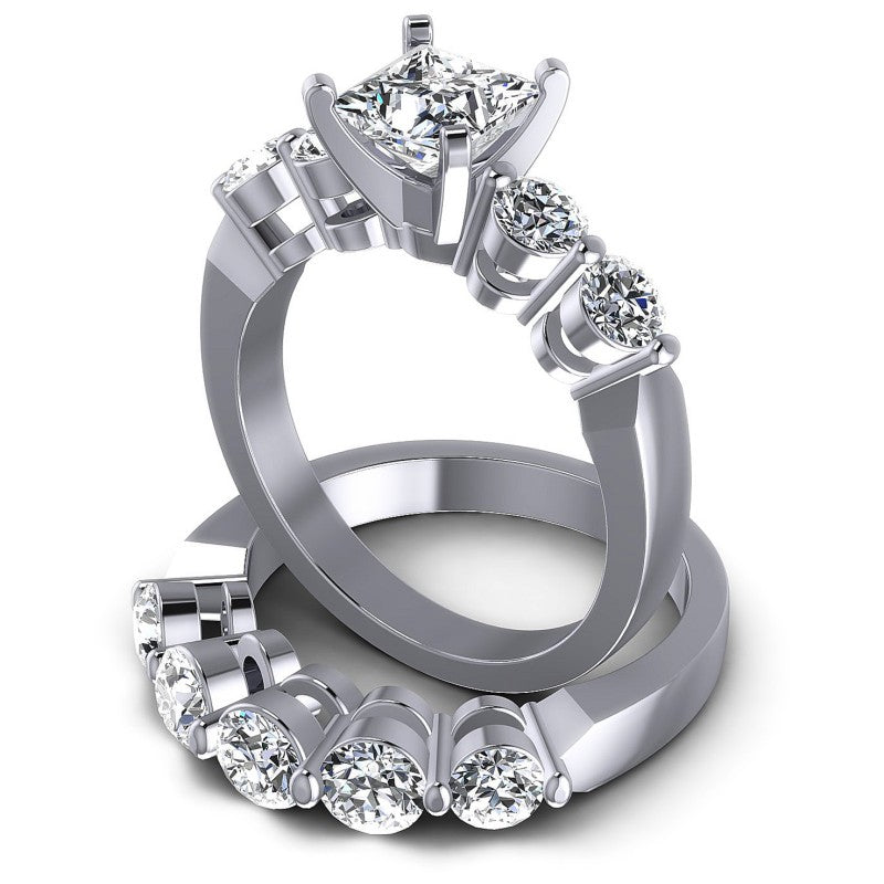 Round And Princess Cut Diamonds Bridal Set in 14KT Rose Gold
