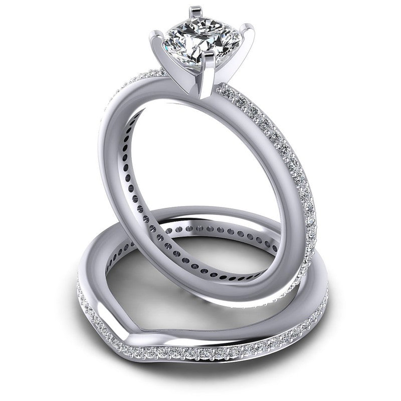 Round And Cushion Cut Diamonds Bridal Set in 14KT Rose Gold