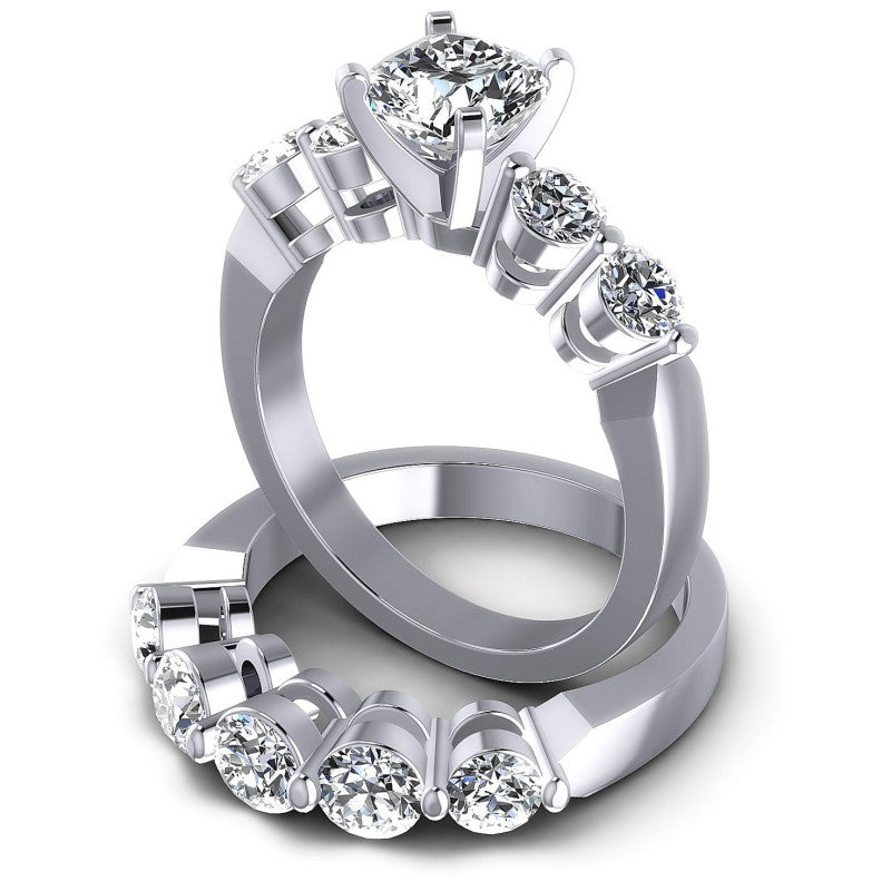 Round And Cushion Cut Diamonds Bridal Set in 14KT Rose Gold