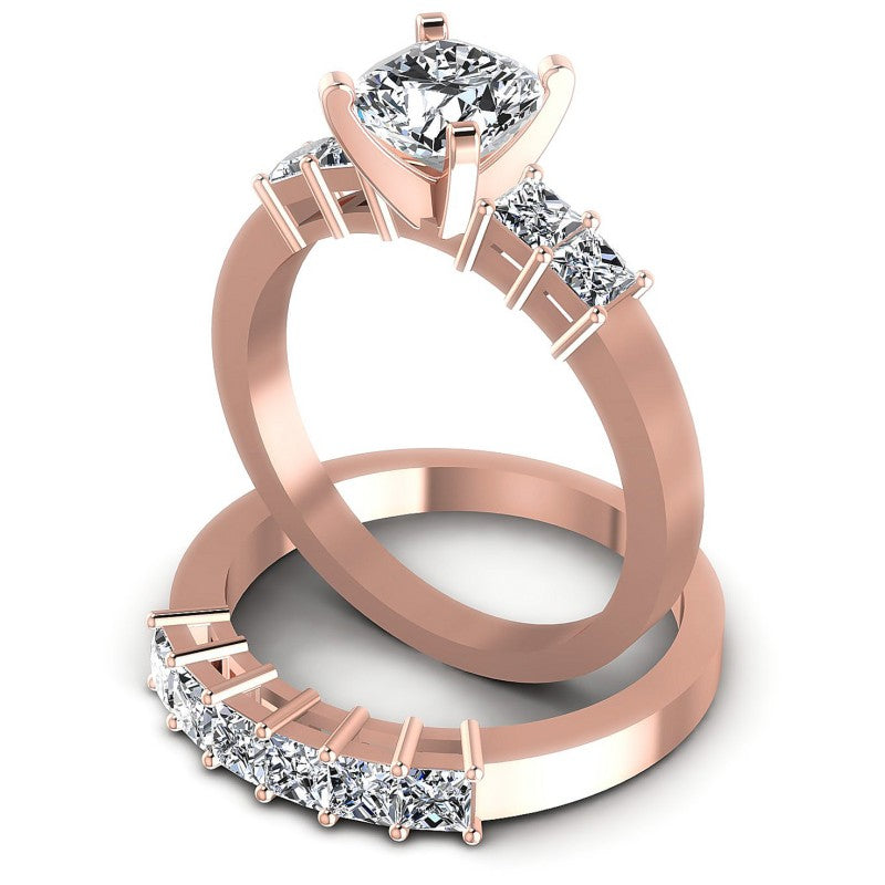 Princess And Cushion Cut Diamonds Bridal Set in 18KT Rose Gold