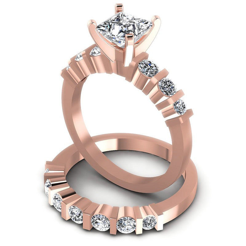 Round And Princess Cut Diamonds Bridal Set in 18KT Rose Gold
