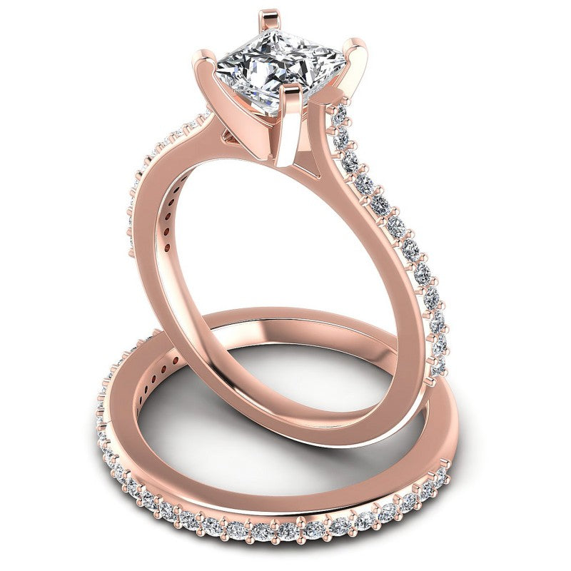 Round And Princess Cut Diamonds Bridal Set in 18KT Rose Gold