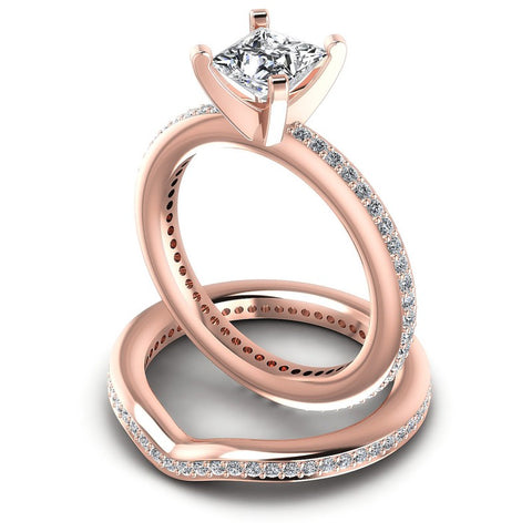 Round And Princess Cut Diamonds Bridal Set in 18KT Rose Gold