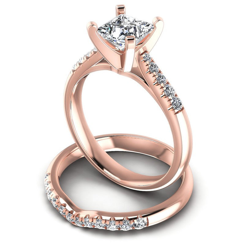 Round And Princess Cut Diamonds Bridal Set in 18KT Rose Gold