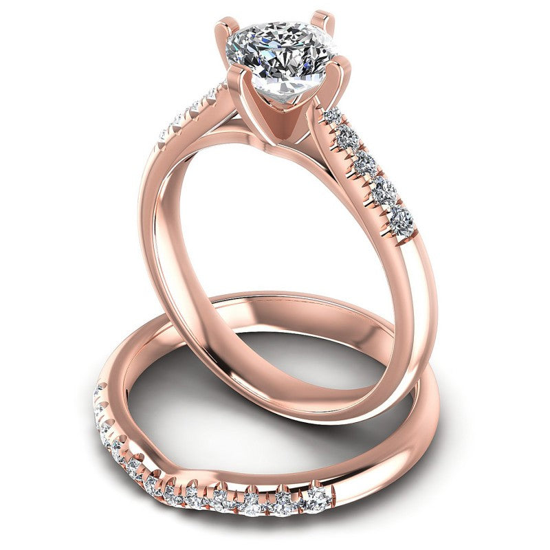 Round And Cushion Cut Diamonds Bridal Set in 18KT Rose Gold