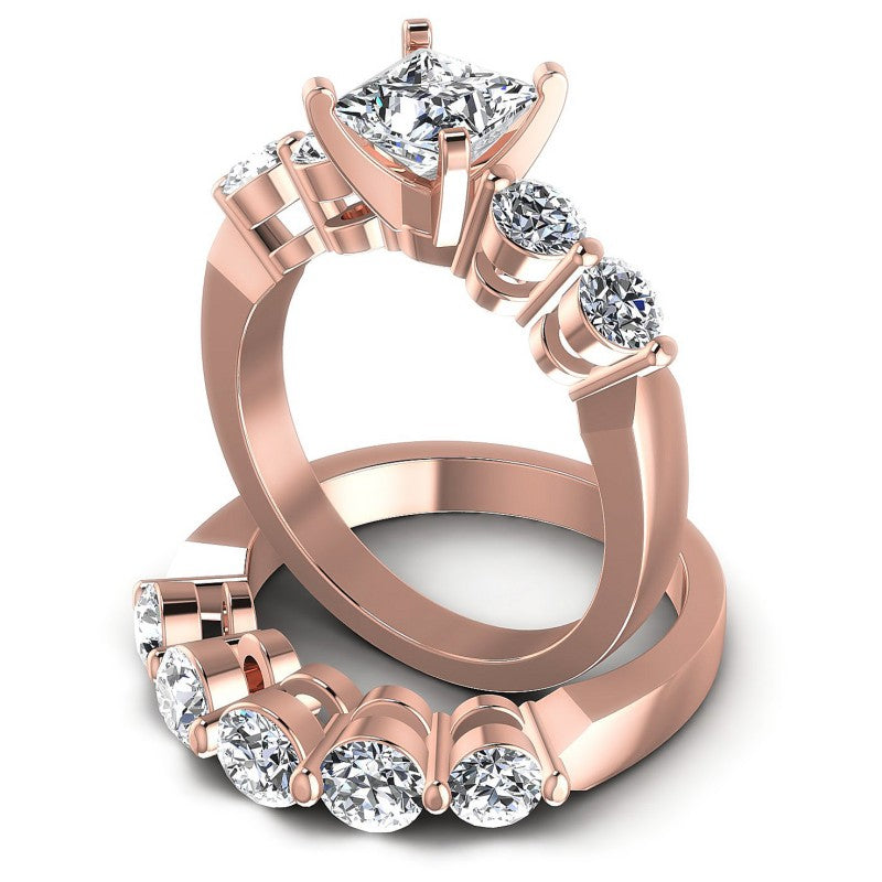 Round And Princess Cut Diamonds Bridal Set in 18KT Rose Gold