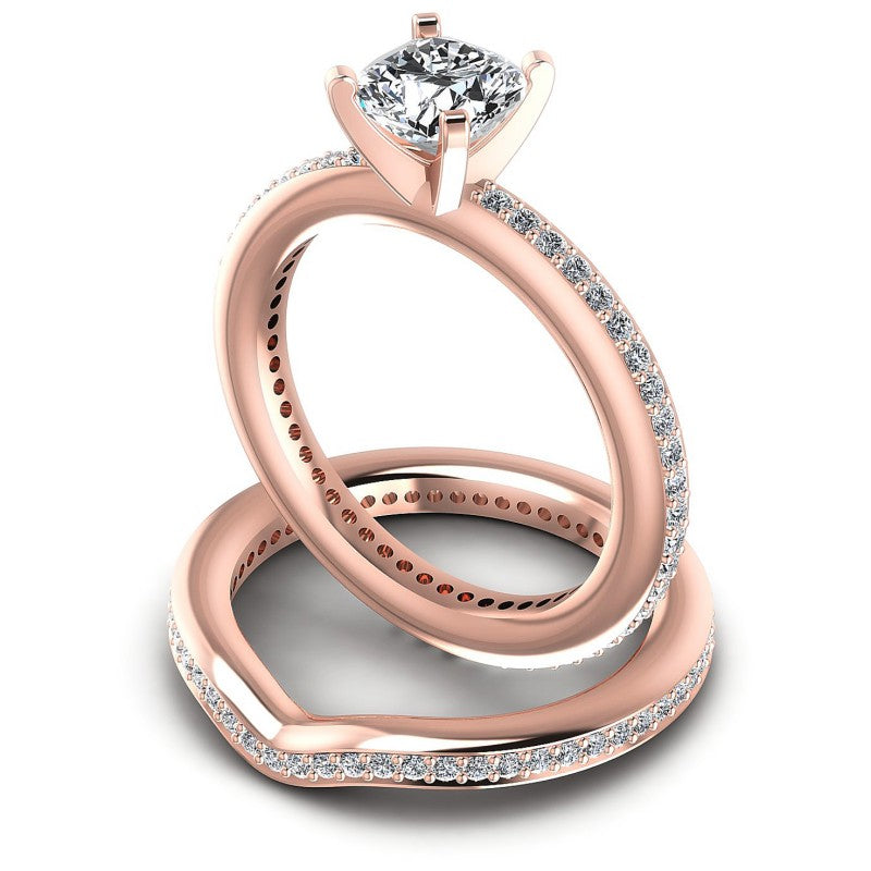 Round And Cushion Cut Diamonds Bridal Set in 18KT Rose Gold