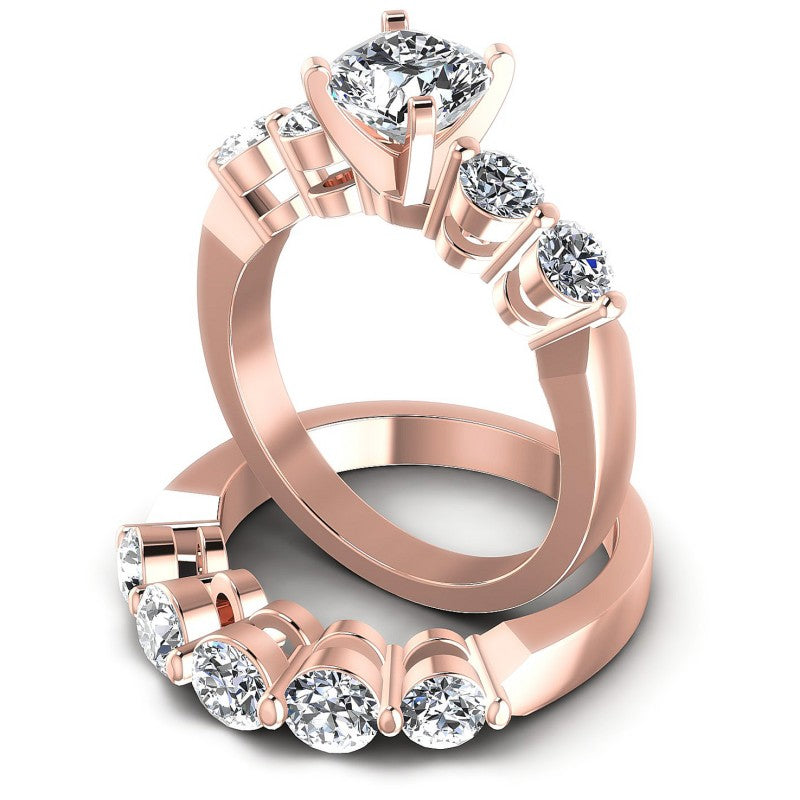 Round And Cushion Cut Diamonds Bridal Set in 18KT Rose Gold
