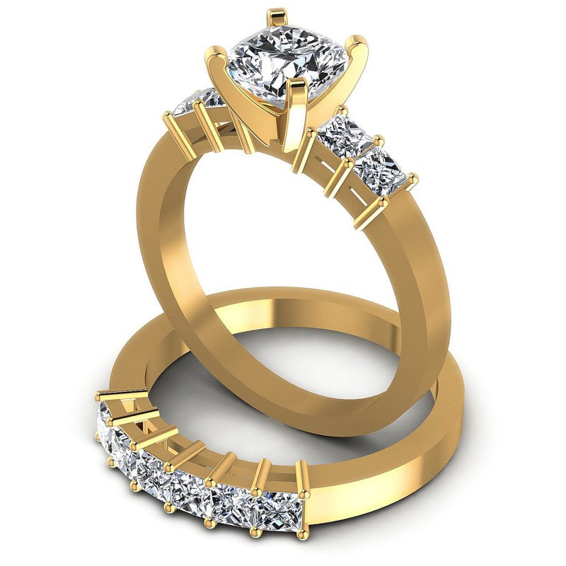 Princess And Cushion Cut Diamonds Bridal Set in 14KT Rose Gold