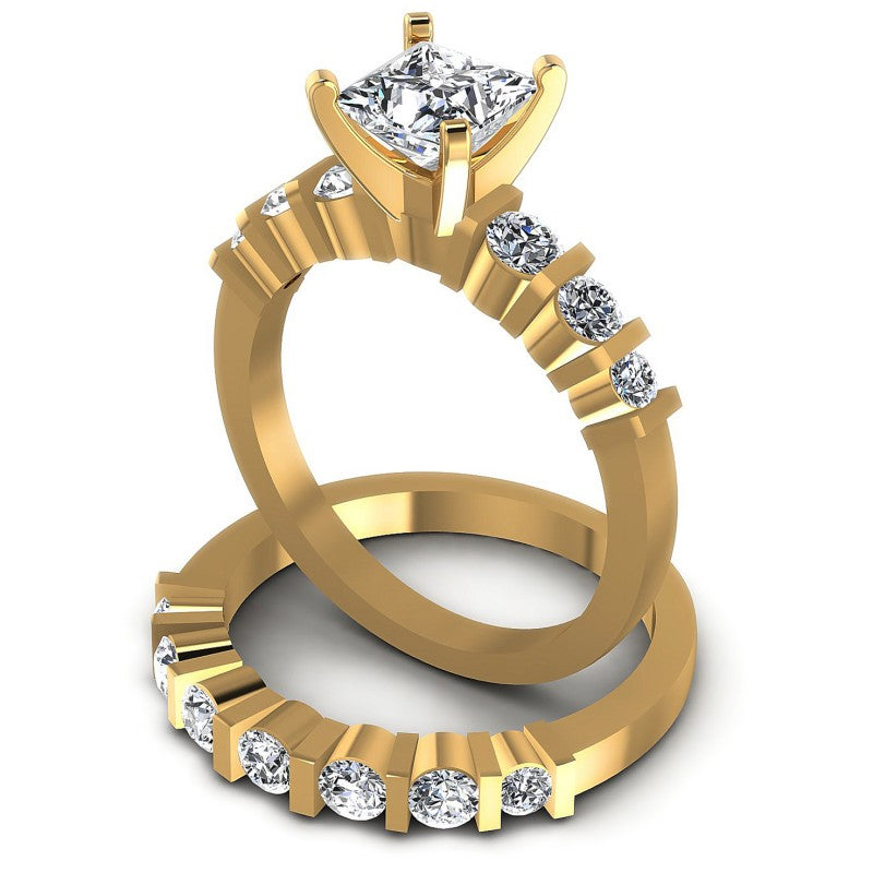 Round And Princess Cut Diamonds Bridal Set in 14KT Rose Gold
