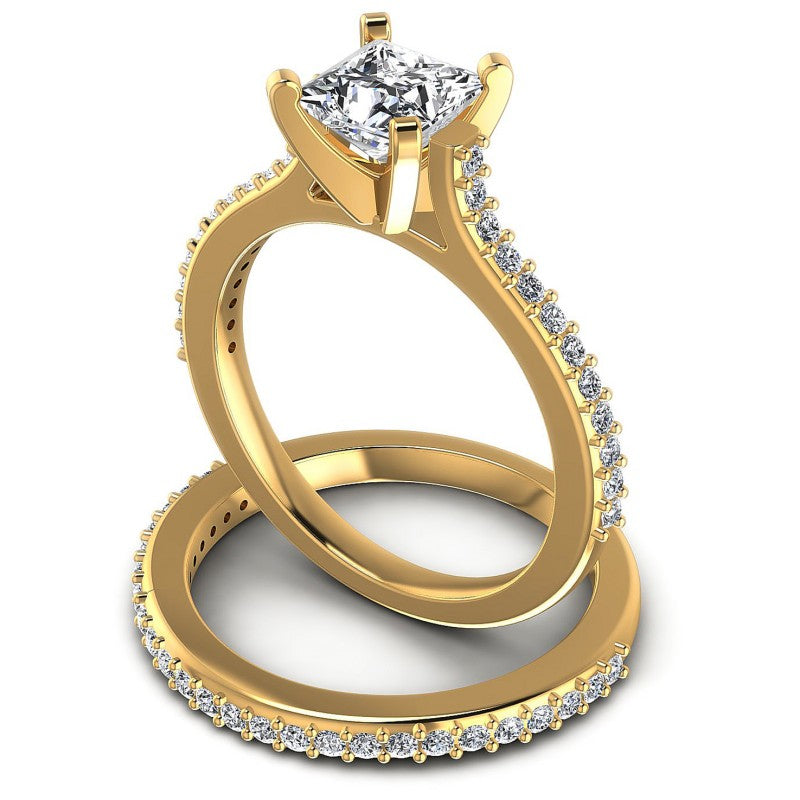 Round And Princess Cut Diamonds Bridal Set in 14KT Rose Gold