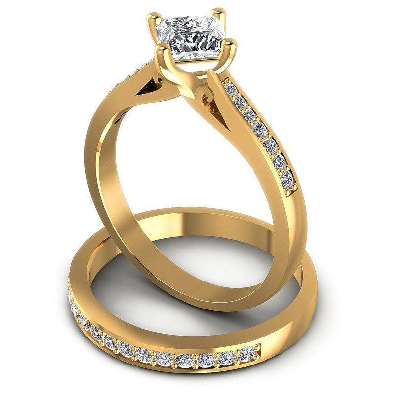 Round And Princess Cut Diamonds Bridal Set in 14KT Rose Gold