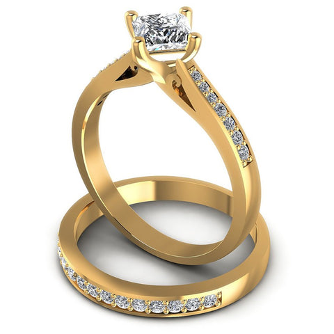 Round And Princess Cut Diamonds Bridal Set in 14KT Rose Gold