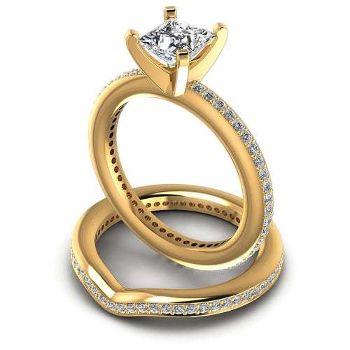 Round And Princess Cut Diamonds Bridal Set in 14KT Rose Gold