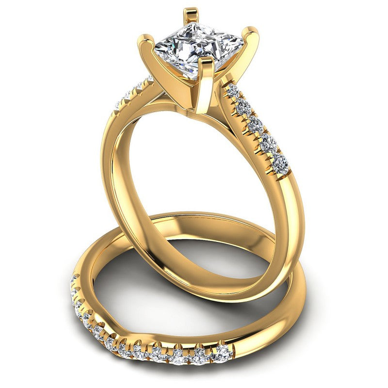 Round And Princess Cut Diamonds Bridal Set in 14KT Rose Gold