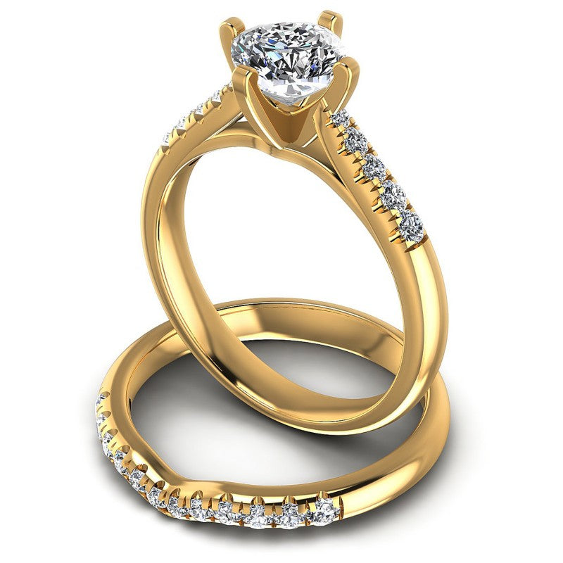 Round And Cushion Cut Diamonds Bridal Set in 14KT Rose Gold