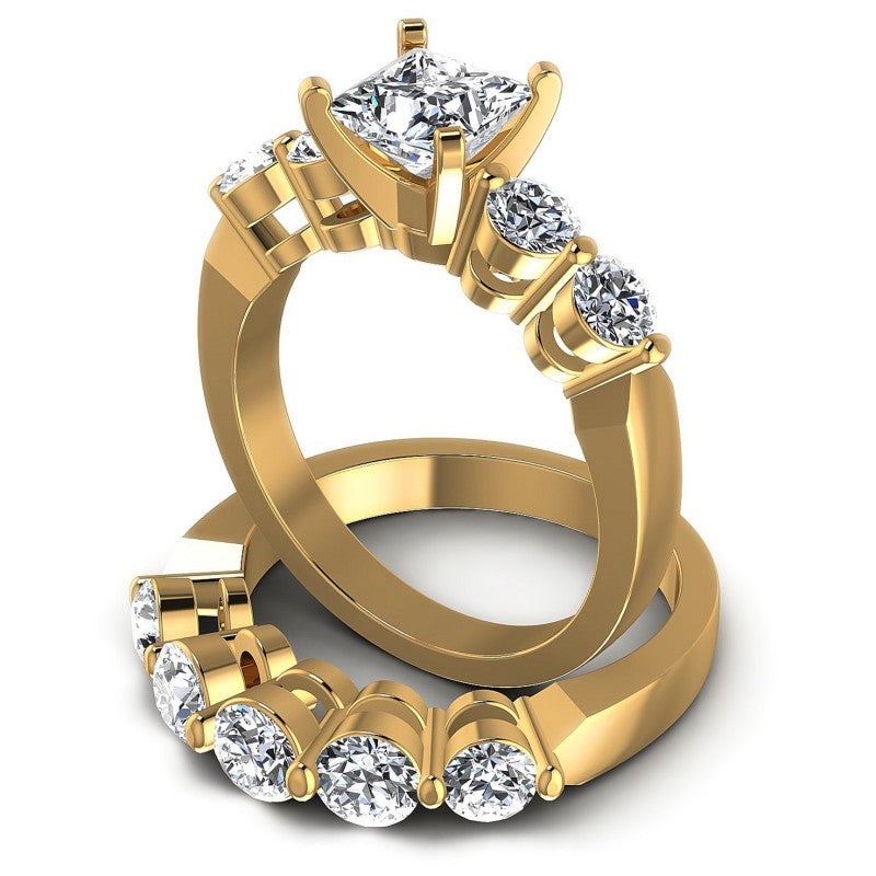 Round And Princess Cut Diamonds Bridal Set in 14KT Rose Gold
