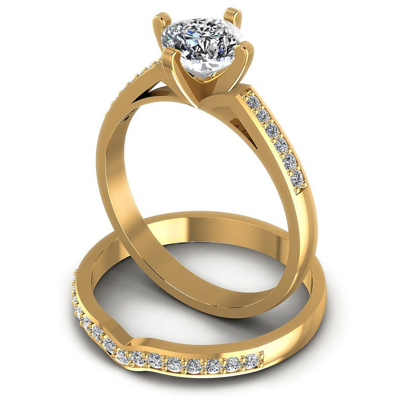Round And Cushion Cut Diamonds Bridal Set in 14KT Rose Gold