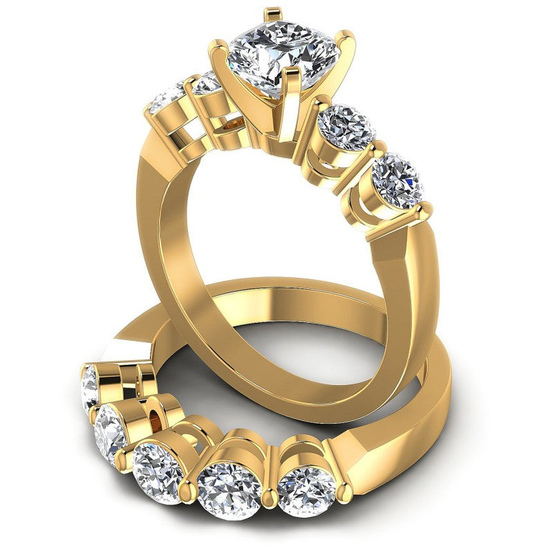 Round And Cushion Cut Diamonds Bridal Set in 14KT Rose Gold