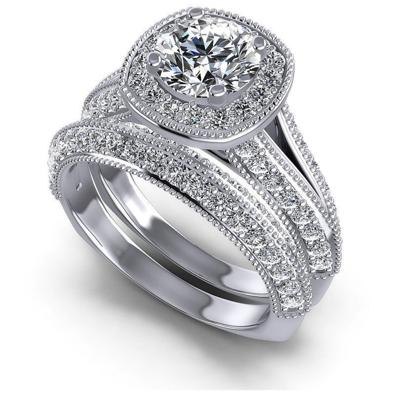 Round Diamonds 2.55CT Bridal Set in 14KT White Gold