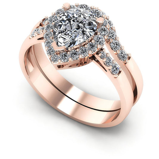 Round and Pear Diamonds 1.00CT Bridal Set in 18KT White Gold