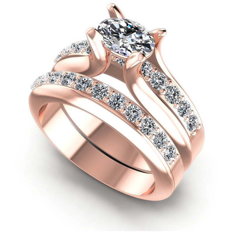 Round and Oval Diamonds 1.25CT Bridal Set in 18KT White Gold