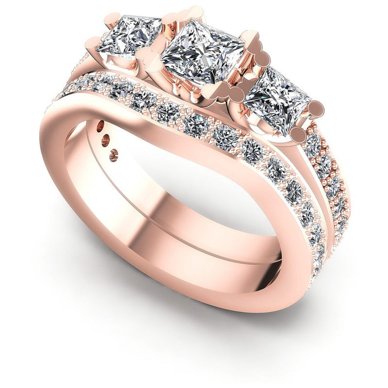 Princess and Round Diamonds 2.15CT Bridal Set in 18KT White Gold