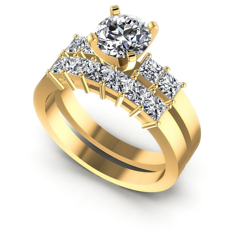 Princess and Round Diamonds 1.75CT Bridal Set in 14KT White Gold