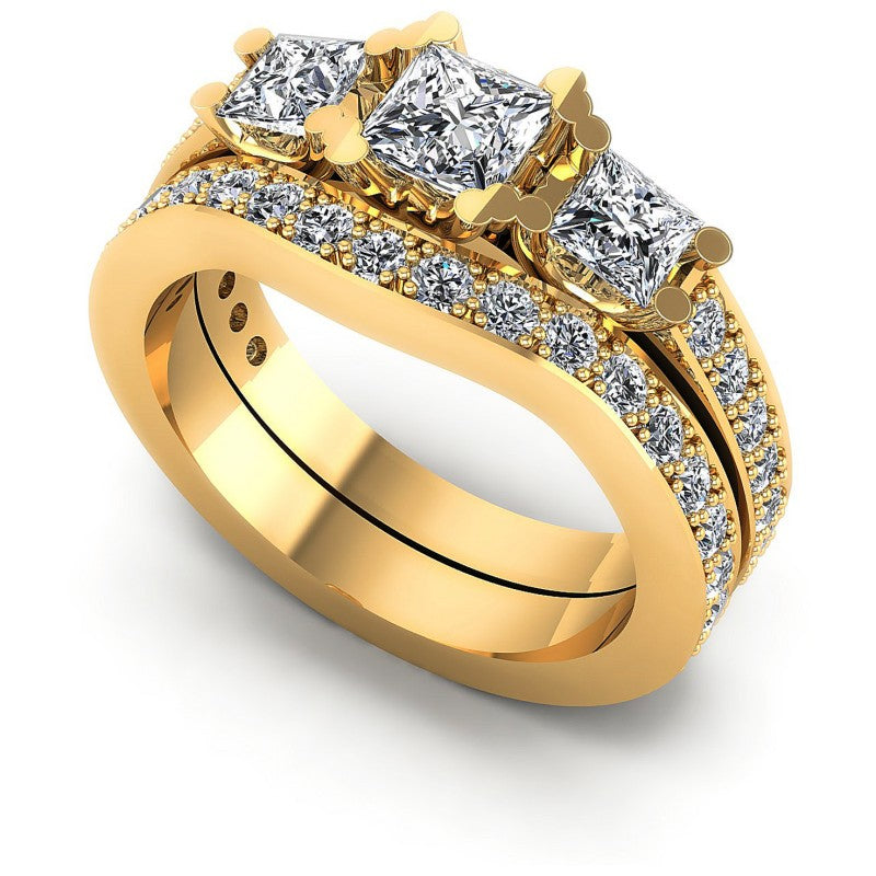 Princess and Round Diamonds 2.15CT Bridal Set in 14KT White Gold