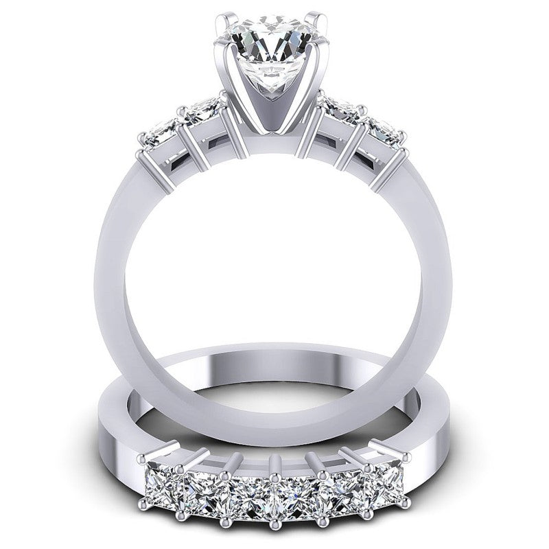 Princess and Round Diamonds 1.75CT Bridal Set in 14KT Yellow Gold