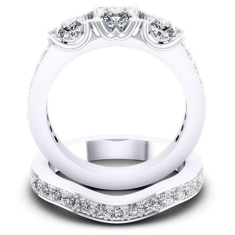 Princess and Round Diamonds 2.15CT Bridal Set in 14KT Yellow Gold